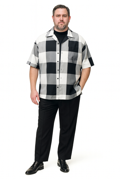 Mens Black and White Checkered Short Sleeve Shirt Set – Casual Two-Piece Summer Outfit 3   - from alligatorwarehouse.com