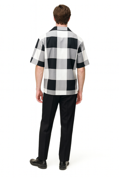 Mens Black and White Checkered Short Sleeve Shirt Set – Casual Two-Piece Summer Outfit 4   - from alligatorwarehouse.com
