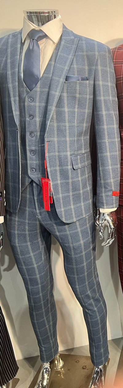 Mens Blue Windowpane Checkered Slim Fit Suit ƒ?? 3 Piece Stretch Business Suit 4   - from alligatorwarehouse.com