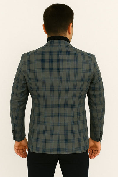 Mens Blue and Grey Windowpane Plaid Blazer –  Casual Sport Coat 3   - from alligatorwarehouse.com
