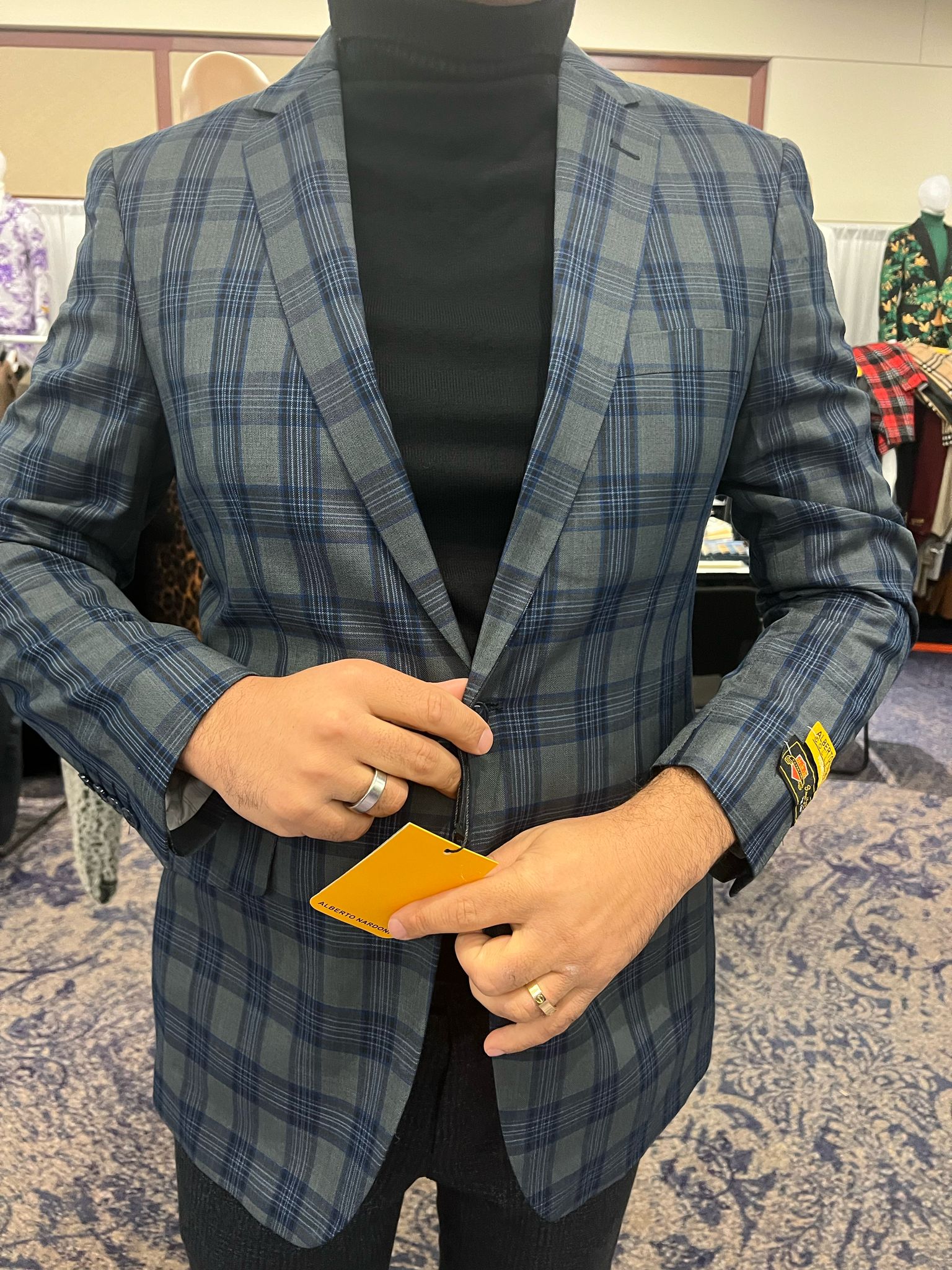 Mens Blue and Grey Windowpane Plaid Blazer –  Casual Sport Coat 2   - from alligatorwarehouse.com