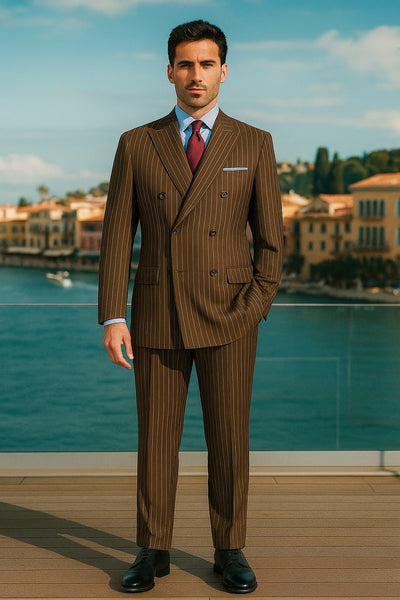 Mens Brown Pinstripe Double-Breasted Suit – Classic 6-Button Business and Vintage Style 5   - from alligatorwarehouse.com