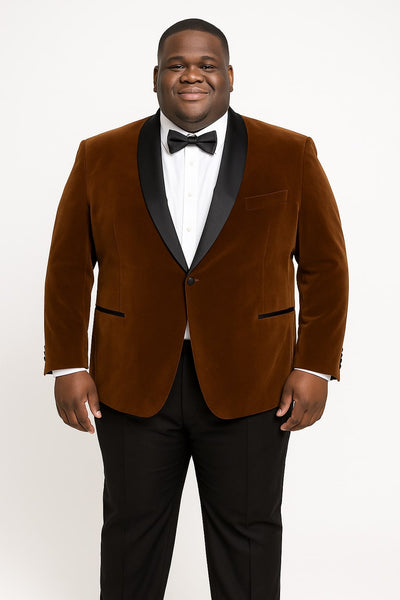 Mens Brown Velvet Tuxedo with Black Satin Shawl Lapel – One Button Formal Suit Jacket 5   - from alligatorwarehouse.com