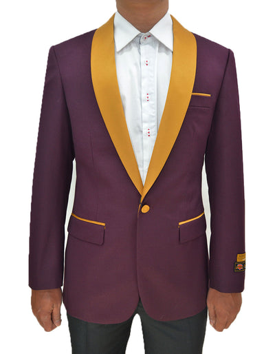 Mens One Button Contrast Shawl Collar Dinner Jacket Burgundy & Gold 1 LH-4392  - from alligatorwarehouse.com