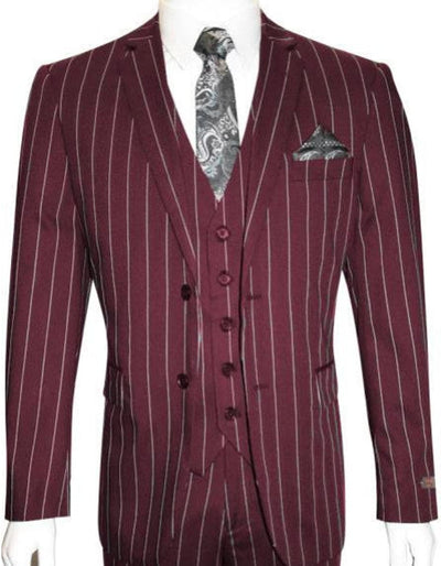 Mens 2 Button Gangster Pinstripe Suit  Burgundy 1   - from alligatorwarehouse.com