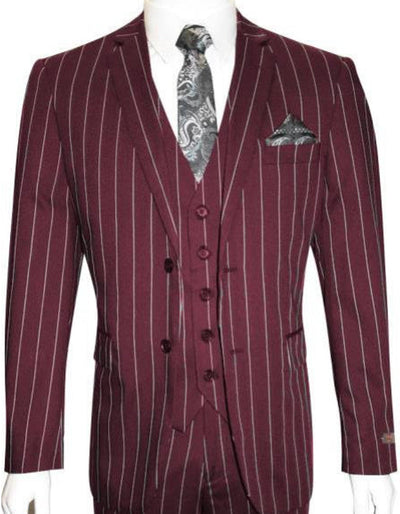 Mens 2 Button Gangster Pinstripe Suit in Burgundy 1 P6-8155  - from alligatorwarehouse.com