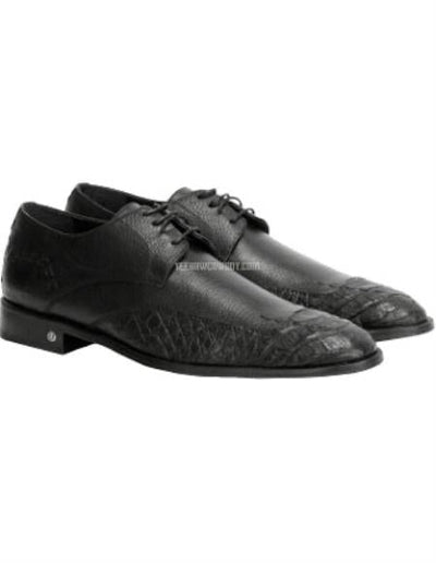 Men's Black Full Leather Vestigium Genuine Caiman Belly Derby Shoes 1   - from alligatorwarehouse.com