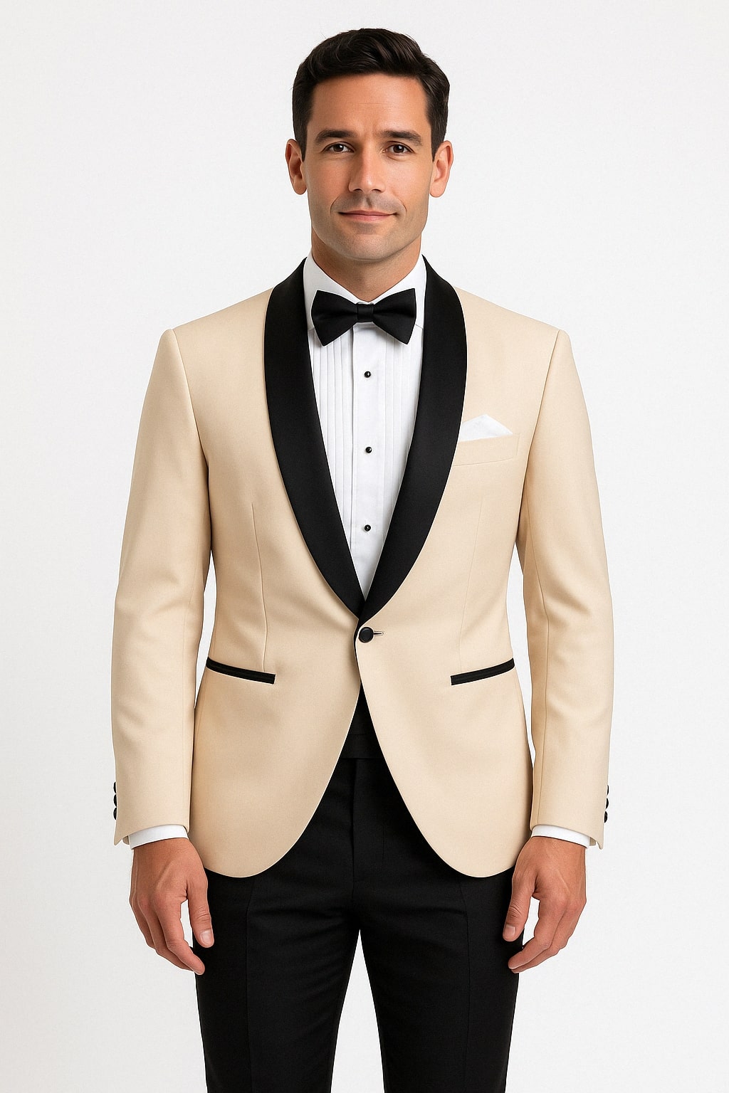 Mens Champagne Light Tan Tuxedo Jacket with Black Shawl Lapel – Classic One-Button Formal Dinner Jacket - Nude Color
