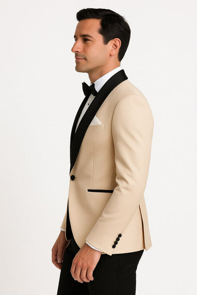 Mens Champagne Light Tan Tuxedo Jacket with Black Shawl Lapel – Classic One-Button Formal Dinner Jacket - Nude Color 2   - from alligatorwarehouse.com