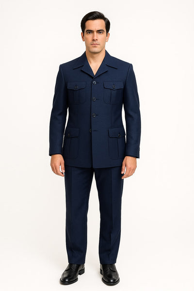 Mens Classic Navy Safari Suit with Utility Jacket and Coordinated Trousers 1   - from alligatorwarehouse.com