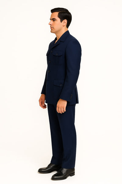 Mens Classic Navy Safari Suit with Utility Jacket and Coordinated Trousers 2   - from alligatorwarehouse.com