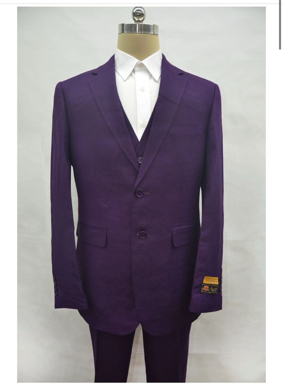 Mens Classic Three-Piece Purple Suit ƒ?? Formal Slim Fit Tuxedo Set with Vest