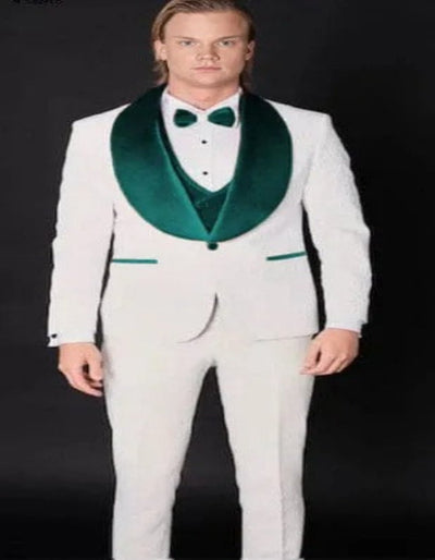 White and Teal Blue Lapel Tuxedo With Vest and Pants - Wedding Groom Suit 2   - from alligatorwarehouse.com