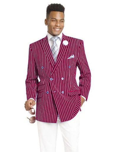 Mens Double Breasted Blazer in Color Burgundy - Pinstripe Sportcoat 1   - from alligatorwarehouse.com