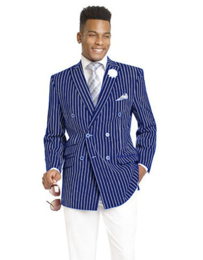 Mens Double Breasted Blazer in Color Navy - Pinstripe Sportcoat 1   - from alligatorwarehouse.com