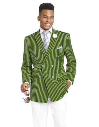 Mens Double Breasted Blazer in Color Olive - Pinstripe Sportcoat 1   - from alligatorwarehouse.com