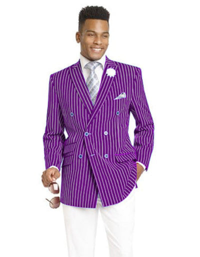 Mens Double Breasted Blazer in Color Purple - Pinstripe Sportcoat 1   - from alligatorwarehouse.com