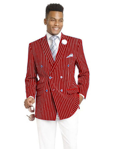 Mens Double Breasted Blazer in Color Red - Pinstripe Sportcoat 1   - from alligatorwarehouse.com