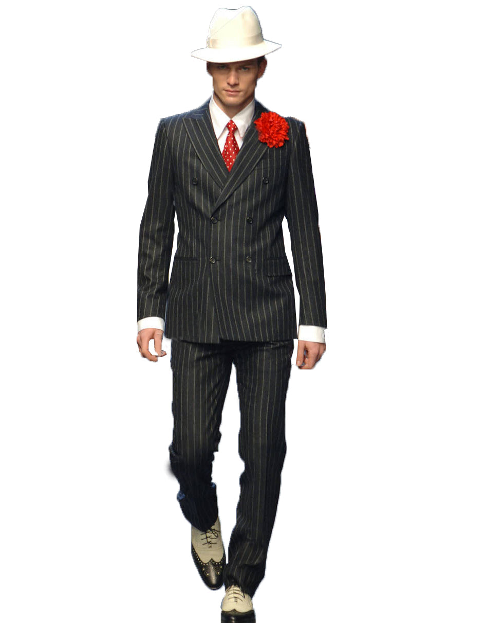 Mens Double Breasted Gangster Six Button Suit in Black