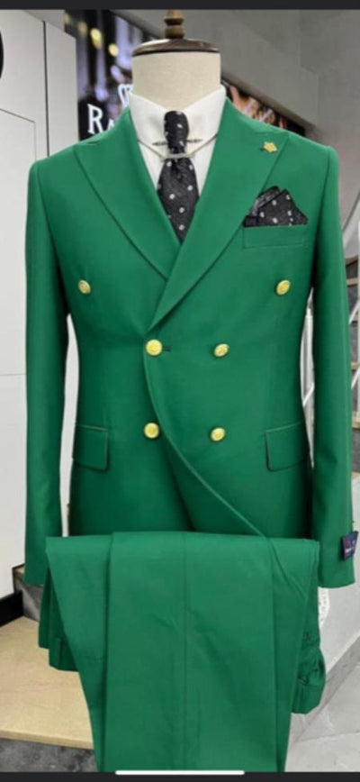 Mens Double Breasted Suits Gold Buttons - 100% Wool Emerald Green Suit - Double Breasted Blazer 1 34-Shrt-ExSml-JA63859  - from alligatorwarehouse.com