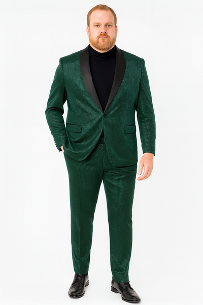 Mens Emerald Green Shiny Stripe Tuxedo Suit – Slim Fit 2-Piece Satin Lapel Dinner Jacket and Pants Ultra slim fit 3   - from alligatorwarehouse.com