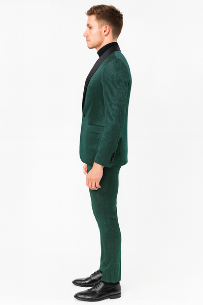 Mens Emerald Green Shiny Stripe Tuxedo Suit – Slim Fit 2-Piece Satin Lapel Dinner Jacket and Pants Ultra slim fit 2   - from alligatorwarehouse.com