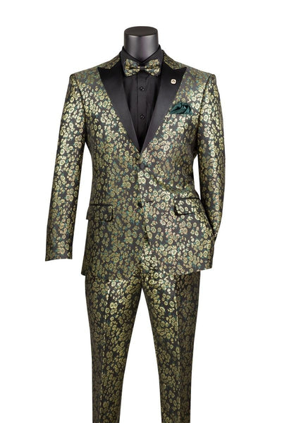 Emerald Green and Gold Floral Tuxedo Suit for Men Perfect Prom or Wedding Suit 3   - from alligatorwarehouse.com