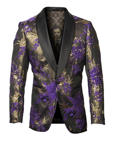 Mens Empire Shawl Blazer in Purple & Gold 1 U3-8314  - from alligatorwarehouse.com