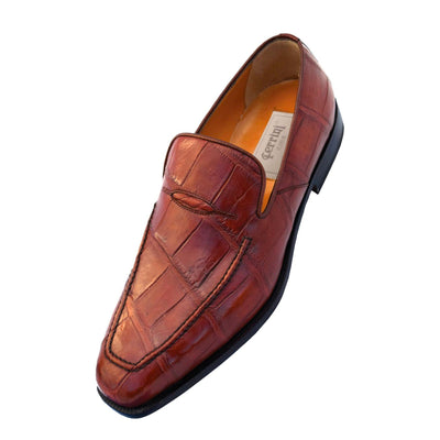 Mens Ferrini Crocodile Penny Loafer Dress Shoe in Cognac 1 F3877-CG-080  - from alligatorwarehouse.com