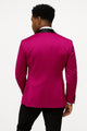Mens Fuchsia Pink Satin Tuxedo Jacket with Black Peak Lapel ƒ?? Bold Slim Fit Formal Suit