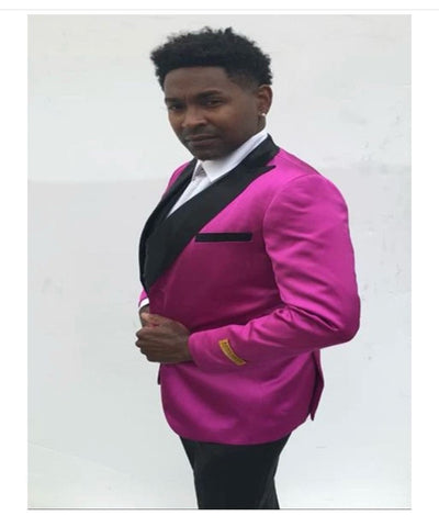 Mens Fuchsia Pink Satin Tuxedo Jacket with Black Peak Lapel ƒ?? Bold Slim Fit Formal Suit 4   - from alligatorwarehouse.com