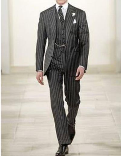 Mens 2 button Gangster Pinstripe Suit in Black & White 9   - from alligatorwarehouse.com