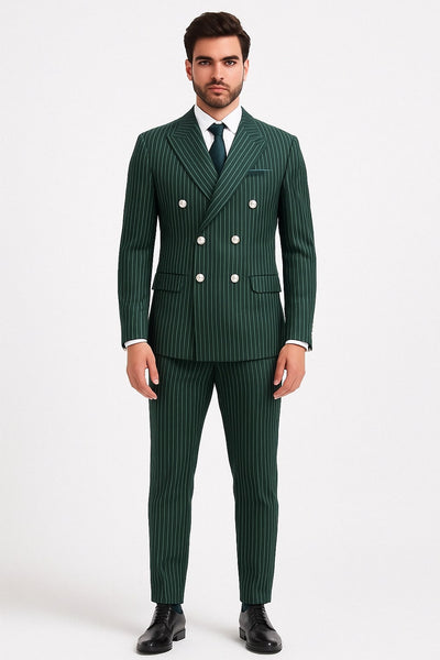 Mens Green Pinstripe Double-Breasted Suit – Slim Fit 2 Piece Formal Business Suit with Peak Lapel 1920s Gangster Pinstripe 1   - from alligatorwarehouse.com
