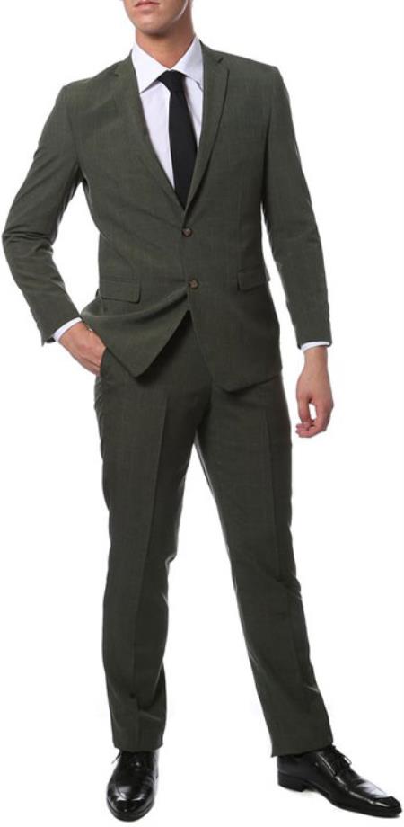 Green Fit Suit -" Many Styles & Brands $99UP" Extra Fit Suit Mens Olive Green Glen Plaid Suit Extra Fitted Pants