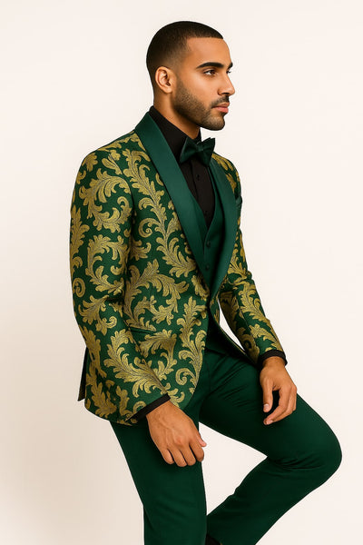 Mens Green and Gold Embroidered Tuxedo – 3-Piece Prom Suit 2   - from alligatorwarehouse.com