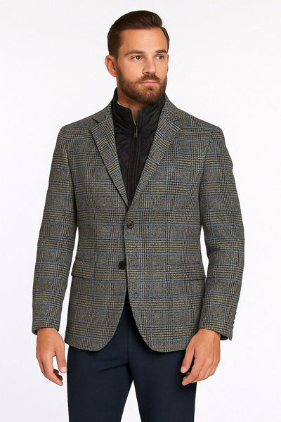 Mens Grey and Blue Glen Check Wool Blazer with Quilted Inner Layer 1   - from alligatorwarehouse.com