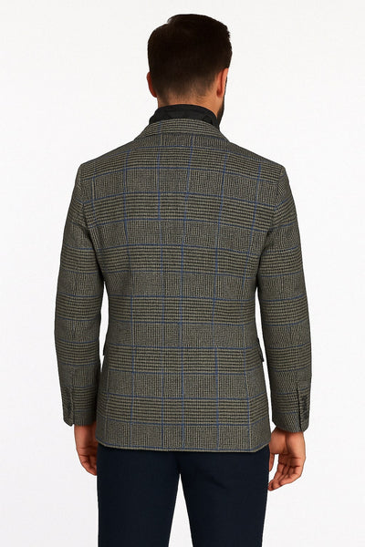 Mens Grey and Blue Glen Check Wool Blazer with Quilted Inner Layer 2   - from alligatorwarehouse.com
