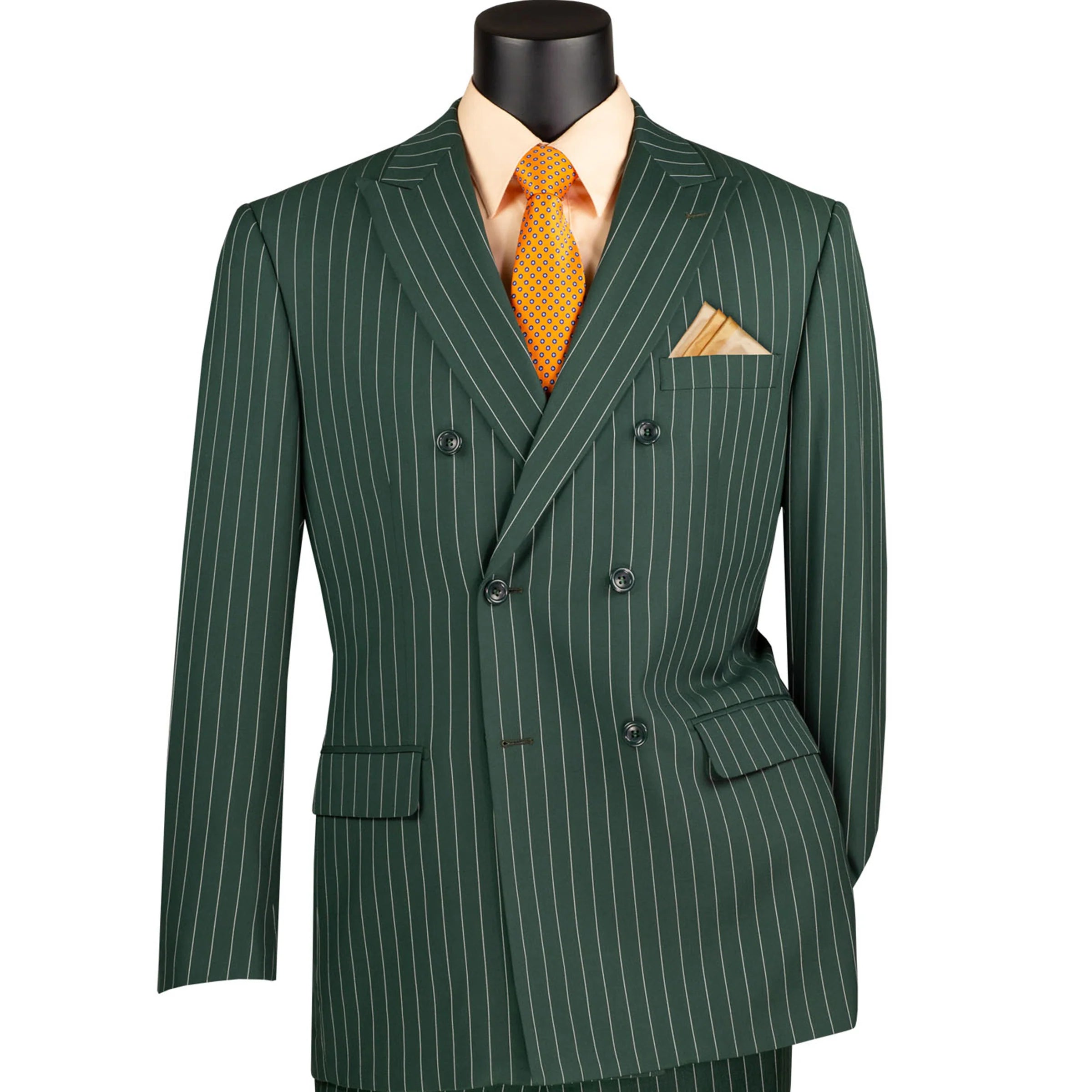 Mens Hunter Green Pinstripe Double-Breasted Suit – Bold 6-Button Vintage Gangster Style 1920s Look 4   - from alligatorwarehouse.com