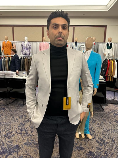 Mens Light Beige Casual Blazer with Slim Fit and Notch Lapel