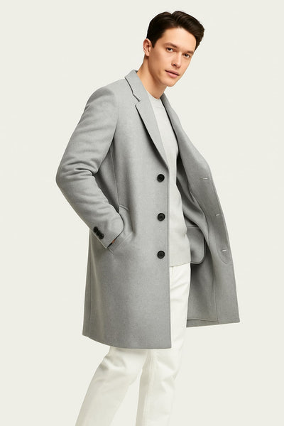 Mens Light Gray Wool Overcoat – Classic Single-Breasted Winter Coat 1   - from alligatorwarehouse.com