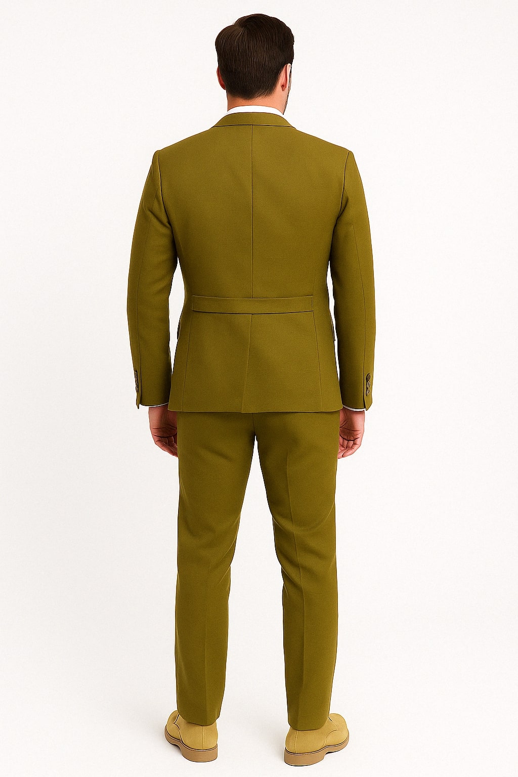 Mens Light Olive Green Linen Suit Three-Piece Style  ƒ?? Formal Suit with Vest and Flat Front Pants