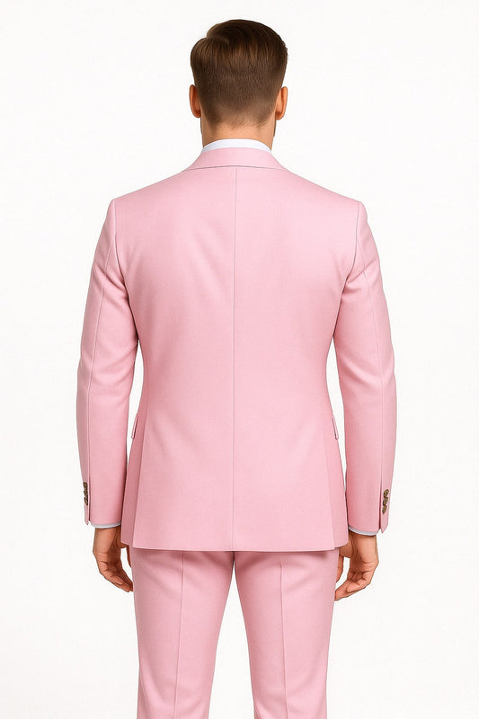 Mens Light Pink Double-Breasted Suit with Gold Buttons – 2-Piece Slim Fit Set