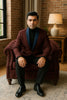 Mens Maroon Tuxedo Jacket with Blue Satin Shawl Lapel – Slim Fit Formal Blazer in Burgundy and Navy Blue 2   - from alligatorwarehouse.com