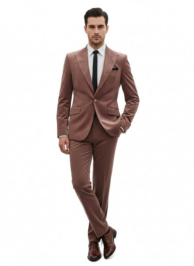 Mens Mauve Velvet Suit – 2 Piece Ultra Slim Fit Blazer and Pants Formal Set in Light Brown Tuxedo 2   - from alligatorwarehouse.com