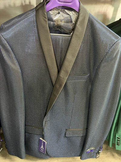 Mens Midnight Blue Stripe Tuxedo Jacket with Black Satin Shawl Lapel ƒ?? Shiny Formal Party Suit 4   - from alligatorwarehouse.com