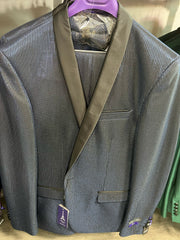 Mens Midnight Blue Stripe Tuxedo Jacket with Black Satin Shawl Lapel ƒ?? Shiny Formal Party Suit