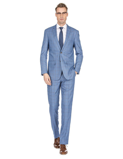Mens Modern Fit Plaid Suit Blue 1 UX-1959  - from alligatorwarehouse.com