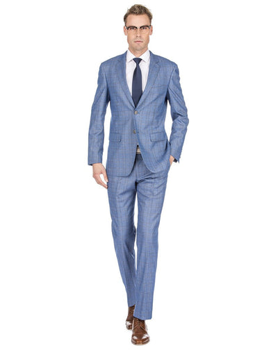 Mens Modern Fit Plaid Suit Light Blue 1 59-8272  - from alligatorwarehouse.com