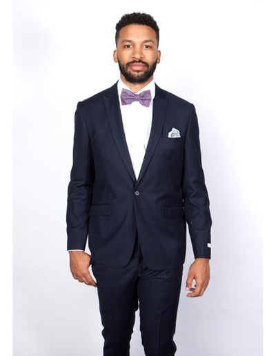 Men's Navy Blue Rossiman Rossi Slim Fit Peak Lapel Suit 1 34-Shrt-ExSml-SM3342  - from alligatorwarehouse.com