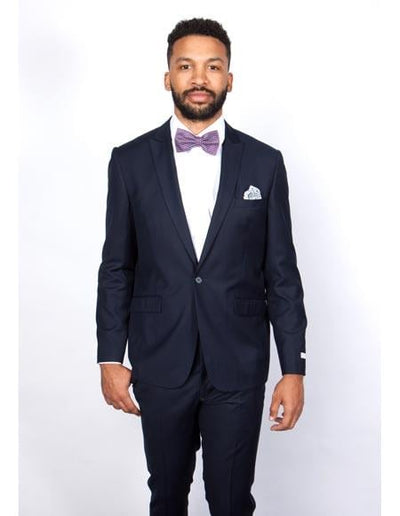 Rossiman Rossi Navy Blue Slim Fit Suit – Peak Lapel Tailored Formalwear for Men 2   - from alligatorwarehouse.com